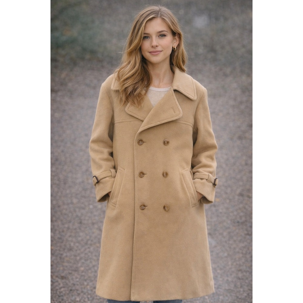 Vintage Fox Run Camel 100% Virgin Wool Double Breasted Coat Made in‎ Yugoslavia